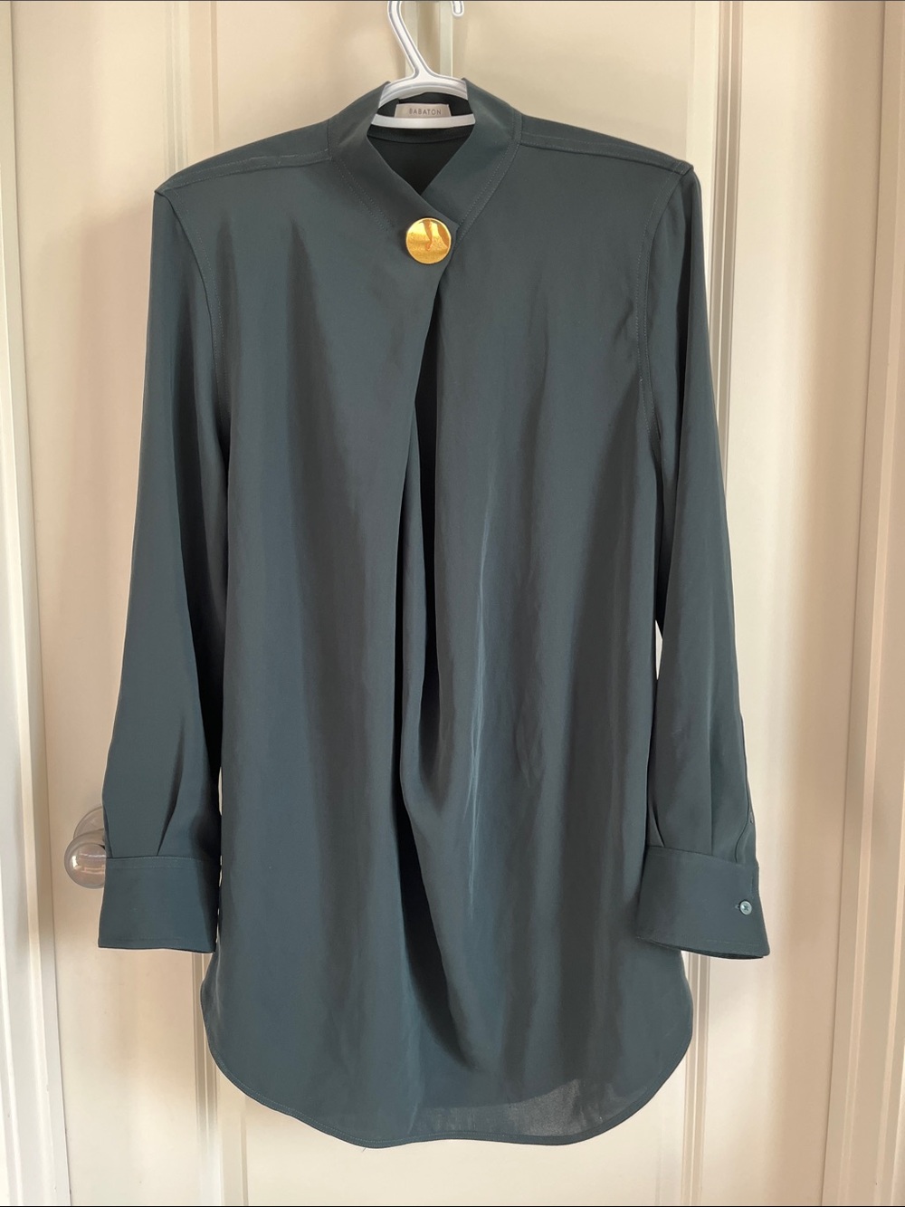 Babaton Dark Teal Mandarin Collar Jacket with Gold Accent